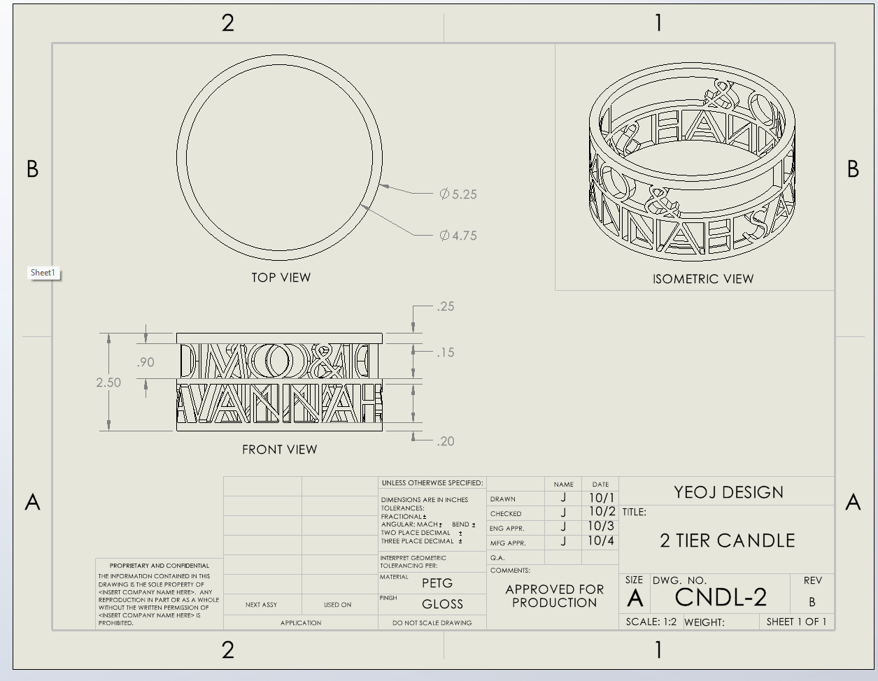 Technical drawing for custom product